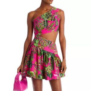 Farm Rio Leaves One Shoulder Mini Dress